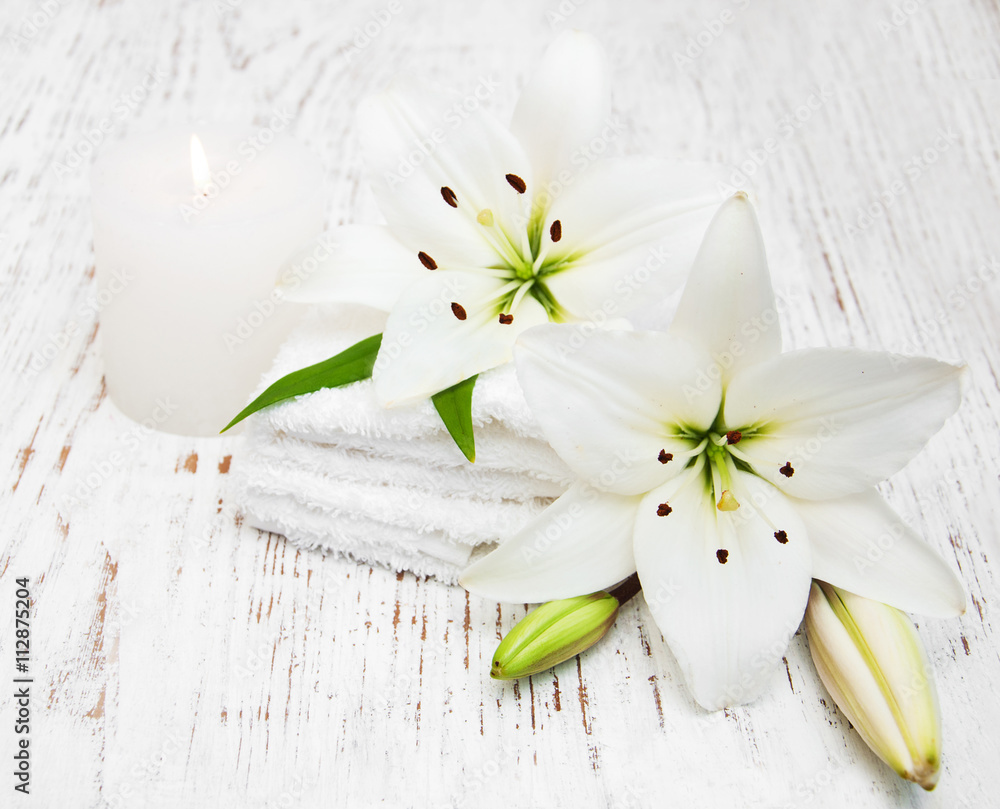 Spa products with white lily Spa products with white lily