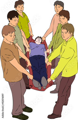 First aid - carry injured person on blanket