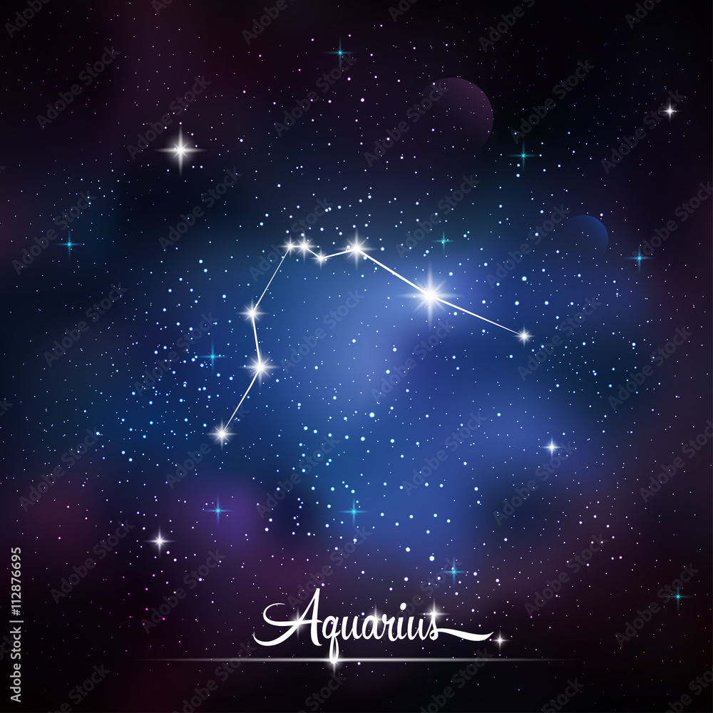 Zodiacal constellation Aquarius. Galaxy background with sparkling stars. Vector illustration