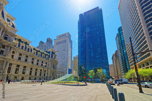 Penn Square with Philadelphia City Hall and skyline of skyscrape