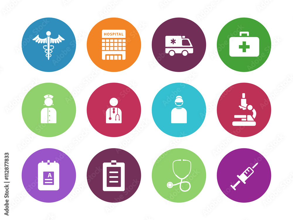 Hospital circle icons on white background. Hospital circle icons on white background.