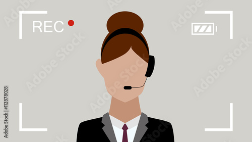 reporter woman in camera viewfinder