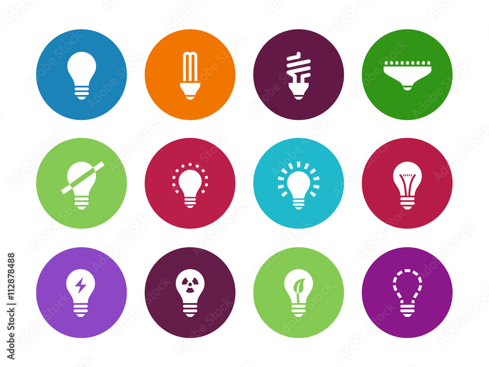 Light bulb and CFL lamp circle icons. Light bulb and CFL lamp circle icons.