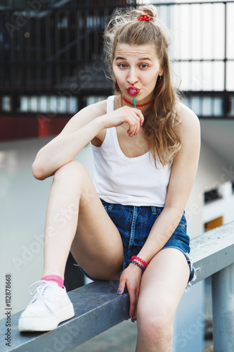 Young sexy girl play the ape