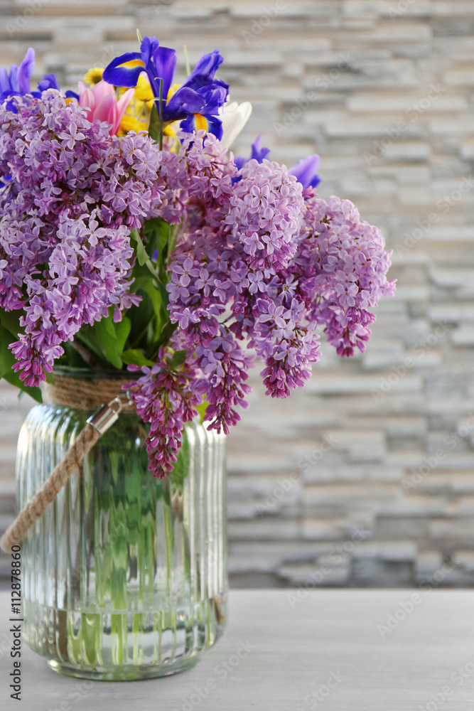 Bouquet of fresh spring flowers on wall background Bouquet of fresh spring flowers on wall background