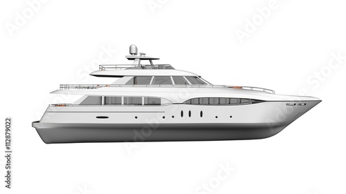 Ship, luxury boat, yacht, vessel isolated on white background, side view
