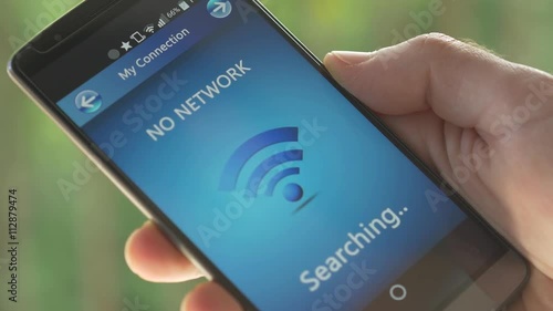 Smartphone screen showing no network problem. At the end of the clip the phone finally finds a network to connect.