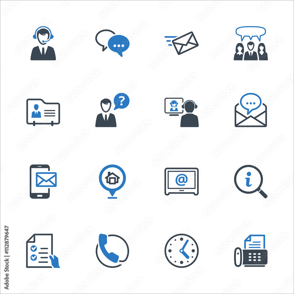 Contact Us Icons Set 2 - Blue Series. Set of icons representing customer assistance, customer service and support.
Contact Us Icons Set 2 - Blue Series. Set of icons representing customer assistance, customer service and support.