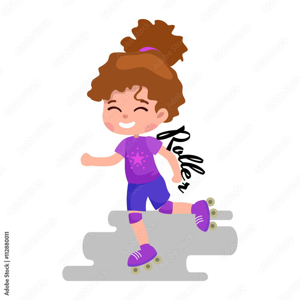 Happy girl fun rollers, children sport kids activity vector illustration Happy girl fun rollers, children sport kids activity vector illustration