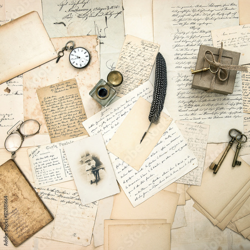 old letters and postcards, vintage accessory and antique photo
