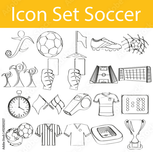 Drawn Doodle Lined Icon Set Soccer