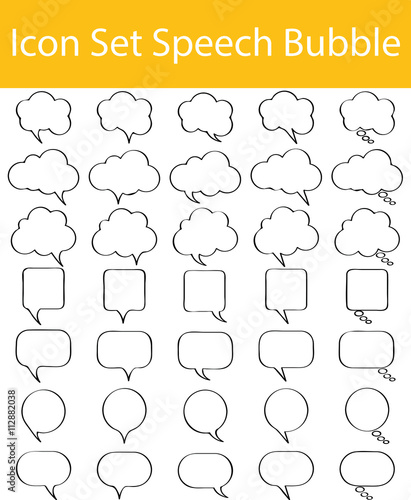 Drawn Doodle Lined Icon Set Speech Bubble
