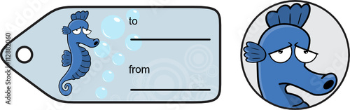 funny seahorse expression cartoon sticker gift card in vector format