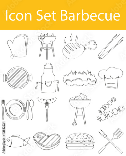 Drawn Doodle Lined Icon Set Barbecue