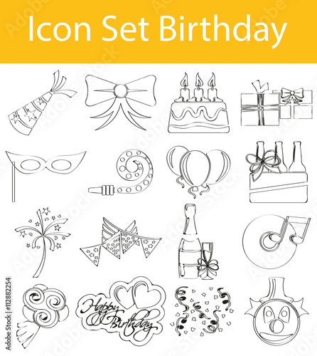 Drawn Doodle Lined Icon Set Birthday