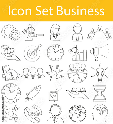 Drawn Doodle Lined Icon Set Business