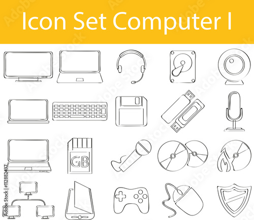 Drawn Doodle Lined Icon Set Computer I