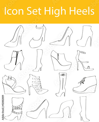 Drawn Doodle Lined Icon Set High Heels