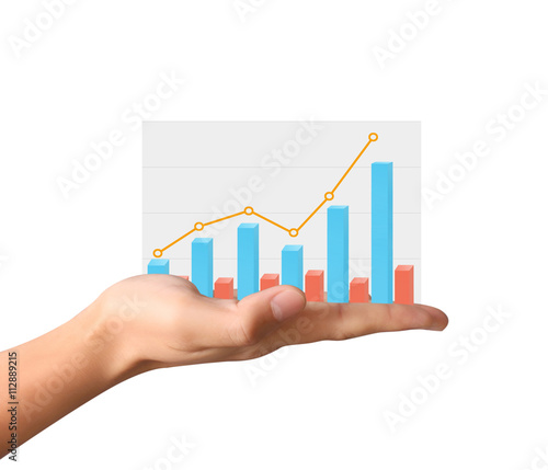 financial chart symbols coming from hand