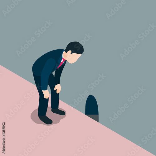 Business man look down thrugh rat hole. vecter illustration. photo