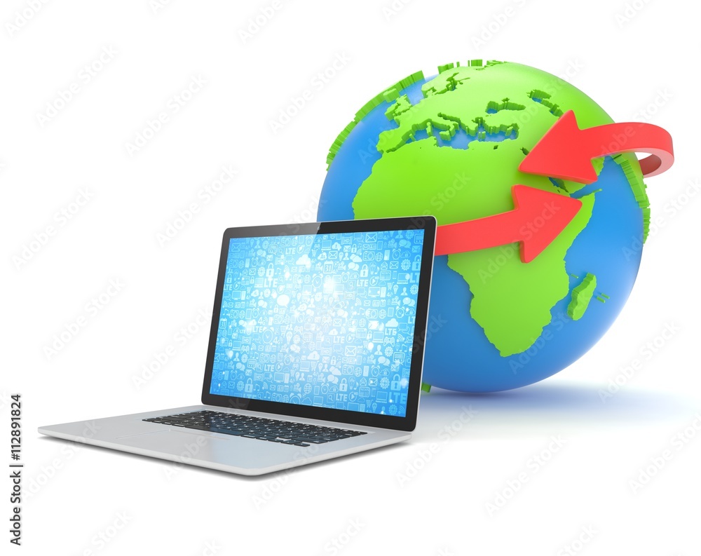 Laptop network and earth globe. 3d rendering. Laptop network and earth globe. 3d rendering.