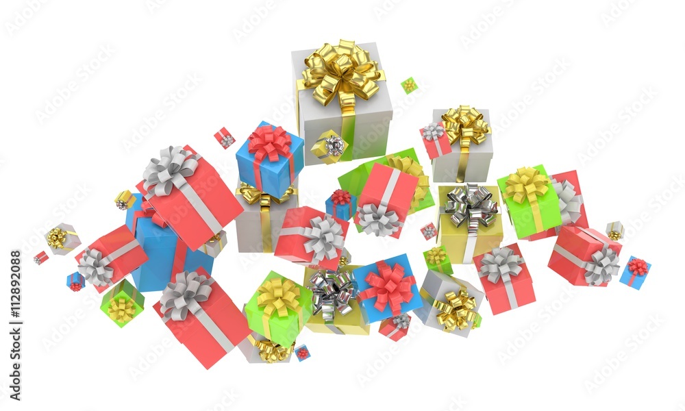 Obraz premium latające pudełka na prezenty na białym tle. Renderowania 3d.