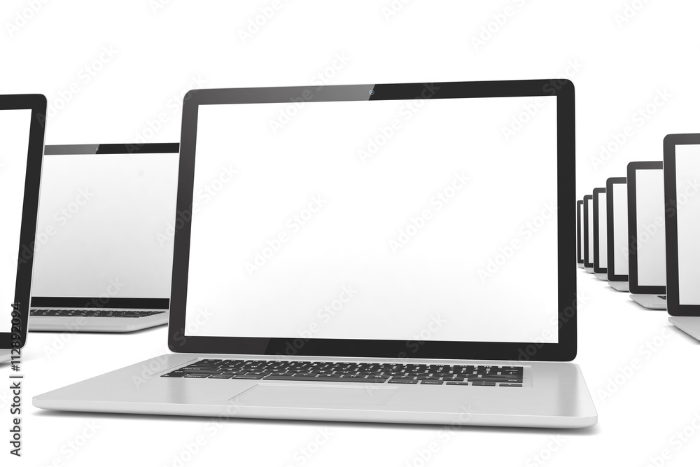 many laptop on white background. 3d rendering. many laptop on white background. 3d rendering.