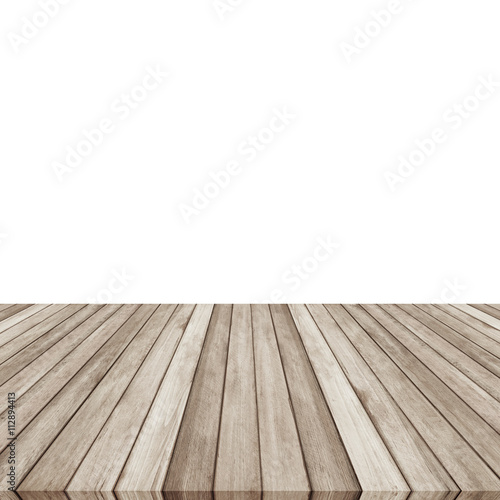 Wood plank brown on white backgroun, Perspective floor.