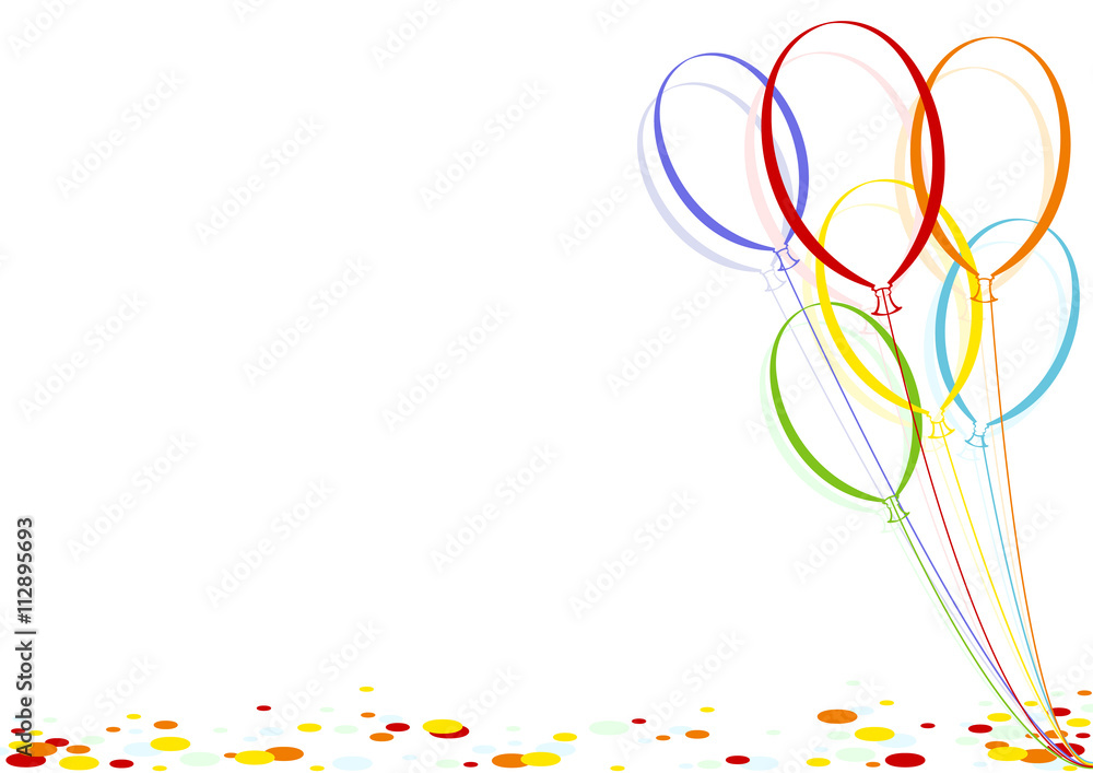 Colored Confetti and Party Balloons - Celebration Background Illustration, Vector - obrazy, fototapety, plakaty 