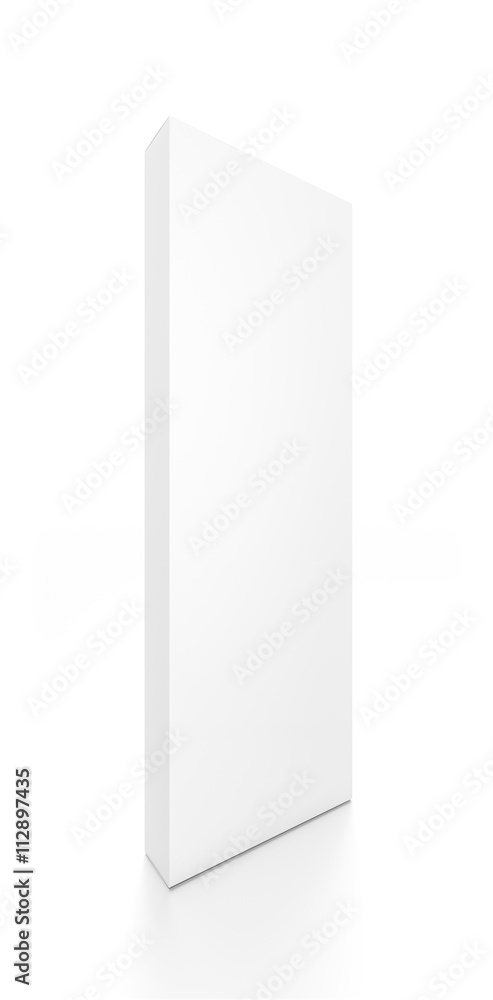 White tall thin vertical rectangle blank box from front side angle. 3D illustration isolated on white background. White tall thin vertical rectangle blank box from front side angle. 3D illustration isolated on white background.