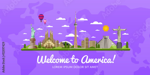 Welcome to America, travel on the world concept, traveling flat vector illustration.