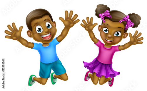Happy Cartoon Boy and Girl