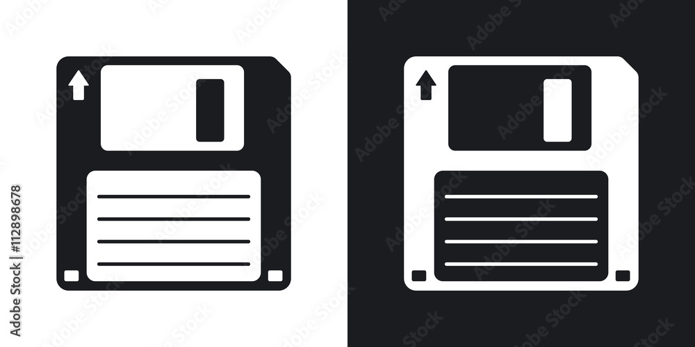 Floppy disk vector icon. Two-tone version on black and white background