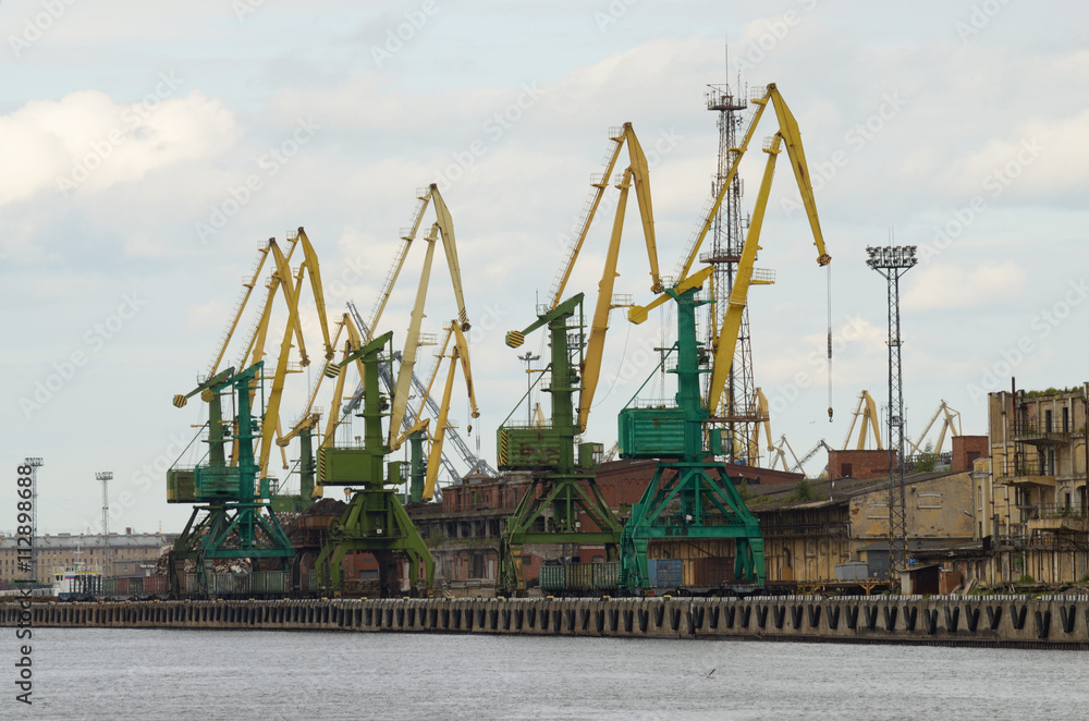 Obraz premium Tower cranes at the port.