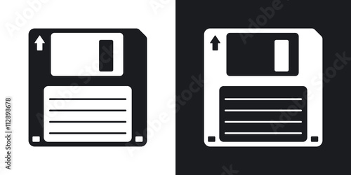 Floppy disk vector icon. Two-tone version on black and white background