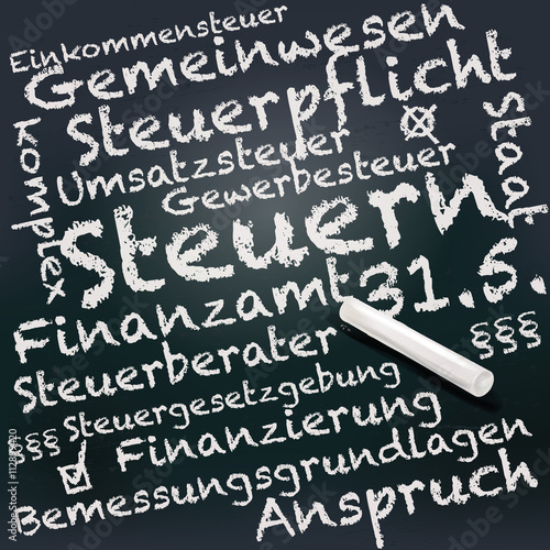 Tafel und Kreide mit Steuern