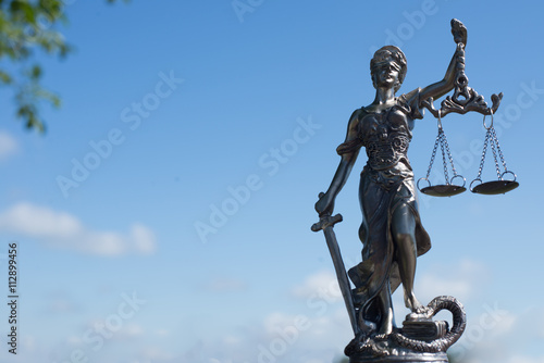 Canvastavla image of sculpture of themis, femida or justice goddess on bright blue sky copy