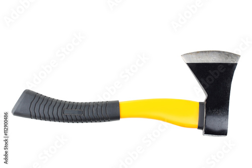 new axe with wooden handle on white isolated background