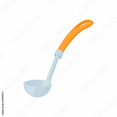 Metallic ladle with orange handle icon photo