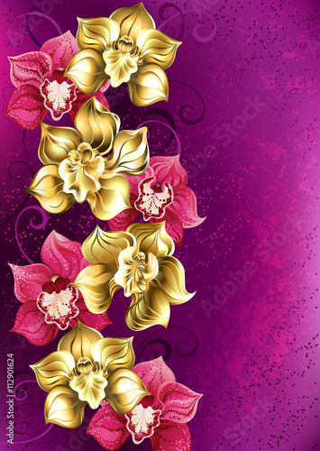 Fototapeta Naklejka Na Ścianę i Meble -  golden orchid on a pink background