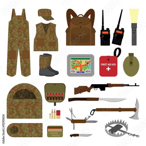Set of elements for hunting in flat style.