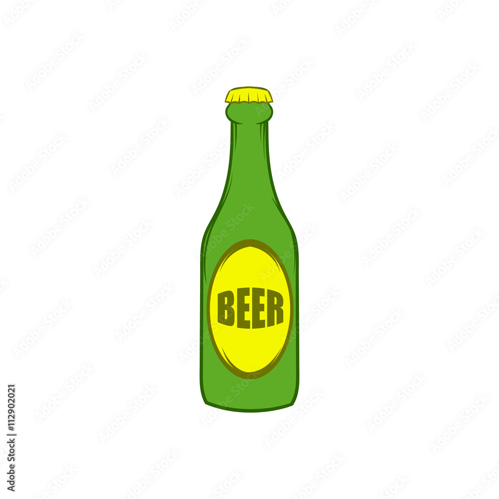 Green bottle of beer icon, cartoon style Green bottle of beer icon, cartoon style