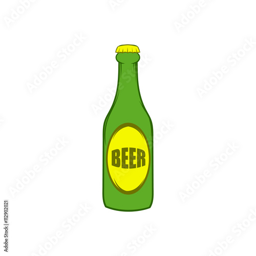 Green bottle of beer icon, cartoon style