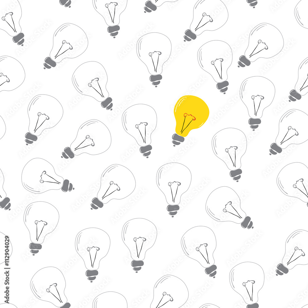 new idea different from other/ vector illustration seamless pattern with a lot of light bulbs on white background new idea different from other/ vector illustration seamless pattern with a lot of light bulbs on white background