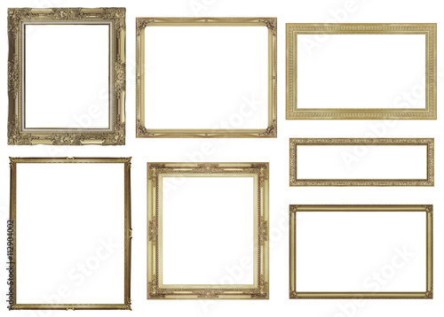 collection golden frame isolated on white background, clipping p