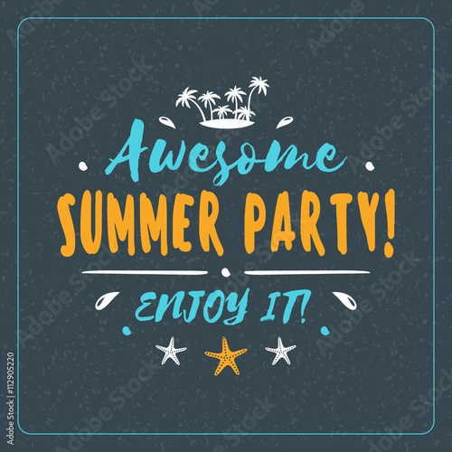 Vintage Hipster Summer Holidays Label or Badge. Beach Party. Vector Design Element on Dark Background