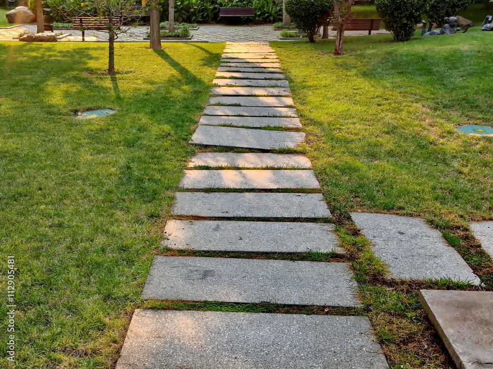 the stone path in the residential area the stone path in the residential area