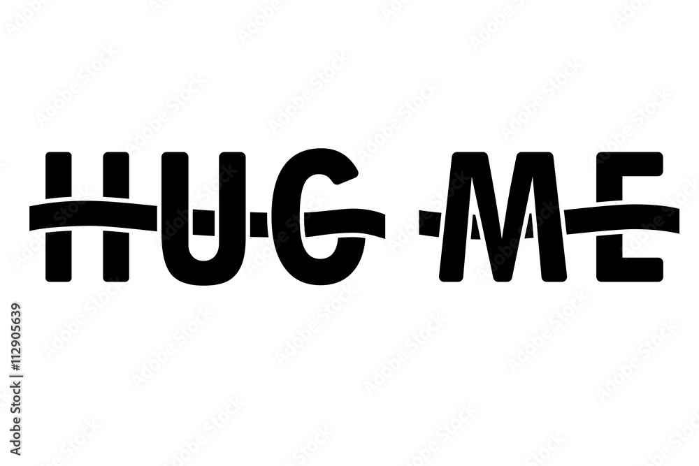 Hug me letters interwoven with ribbon, vector Hug me letters interwoven with ribbon, vector