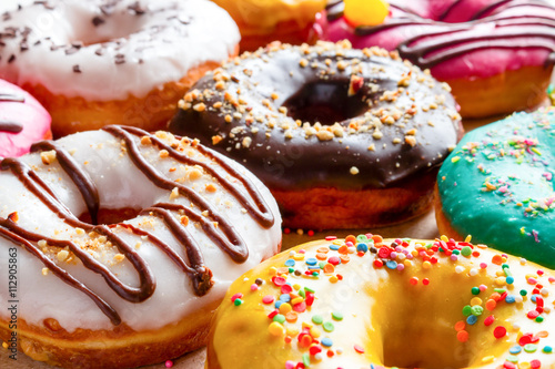 donuts in multicolored glaze close-up