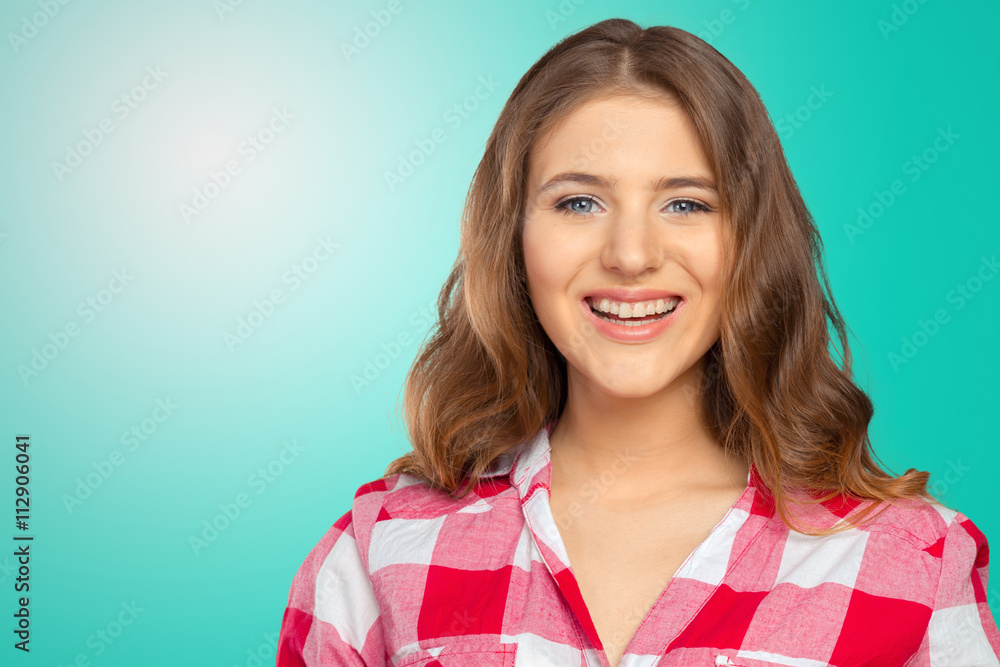 portrait of attractive caucasian smiling woman portrait of attractive caucasian smiling woman